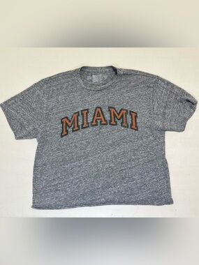 Original Retro Brand Gray Miami Arch Crop Tee with Orange & Dark Green Letters